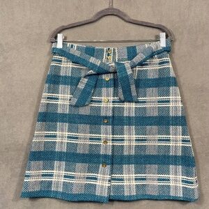 FRITZI OF CALIFORNIA Women’s Vintage Teal & Ecru Plaid Vintage A-line Mini Skirt